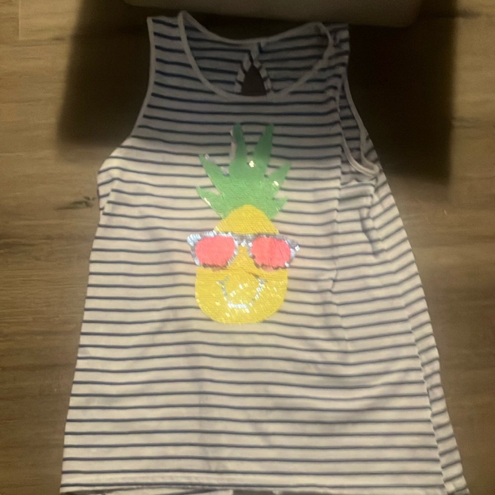 Wonder Nation Blue and White Tank Top with Pineapple Graphic